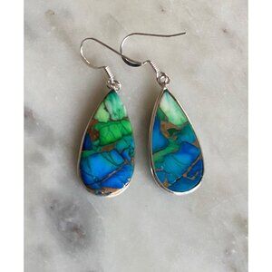 NEW Peacock Dahlia Turquoise Tear Drop Dangle Earrings